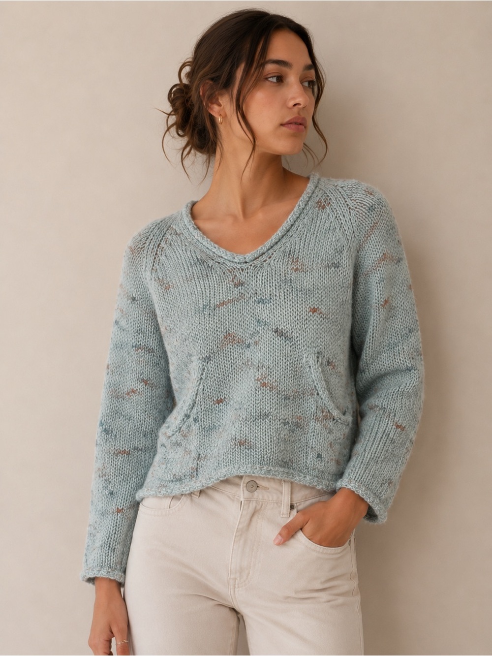 BDG Urban Outfitters Blue Speckled Open-Knit Cropped Sweater Size Small